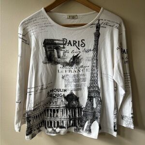Cactus White Quarter Sleeve Paris Graphic Top